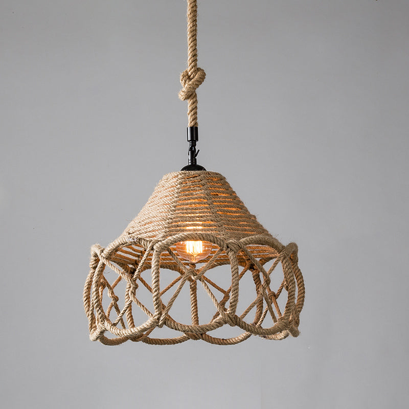 Industrial Style Shaded Pendant Lighting Fixture Rope Pendant Light Fixture in Beige