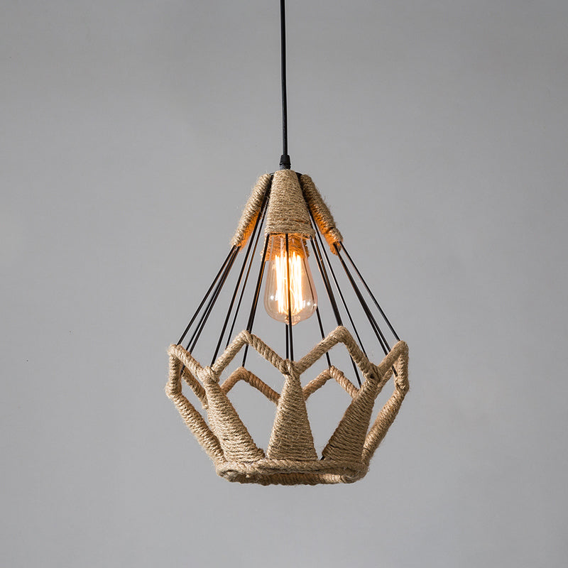 Industrial Style Shaded Pendant Lighting Fixture Rope Pendant Light Fixture in Beige