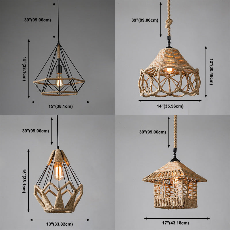 Industrial Style Shaded Pendant Lighting Fixture Rope Pendant Light Fixture in Beige