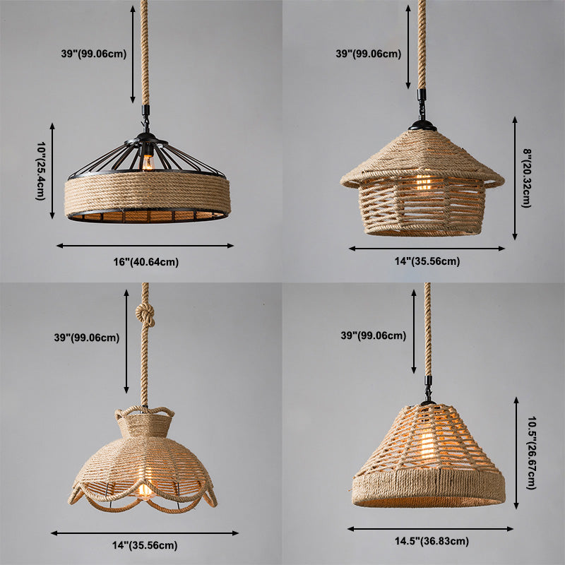 Industrial Style Shaded Pendant Lighting Fixture Rope Pendant Light Fixture in Beige