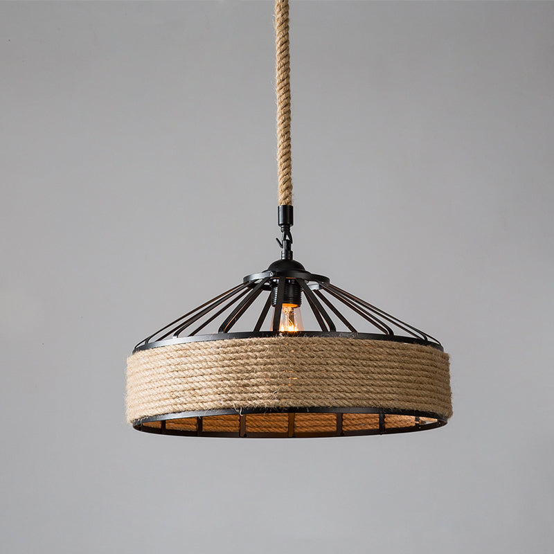 Industrial Style Shaded Pendant Lighting Fixture Rope Pendant Light Fixture in Beige