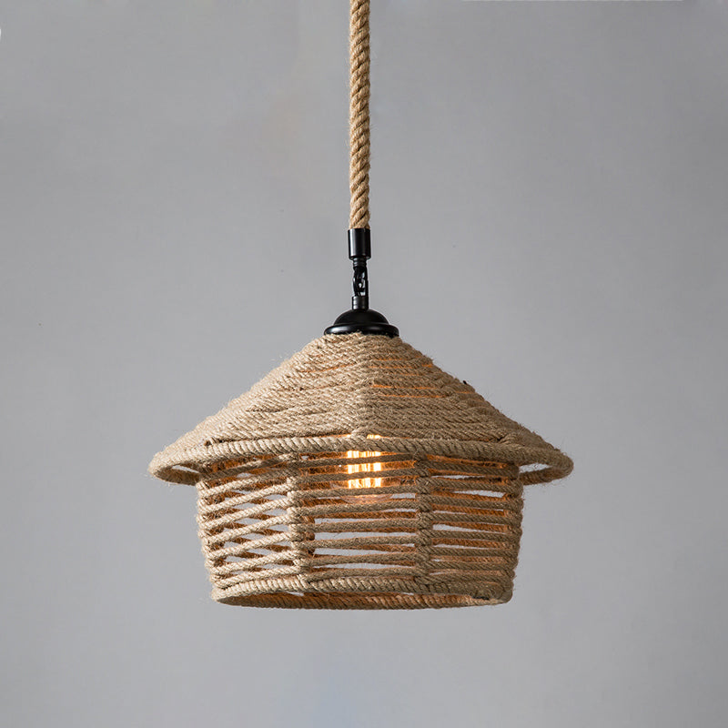 Industrial Style Shaded Pendant Lighting Fixture Rope Pendant Light Fixture in Beige