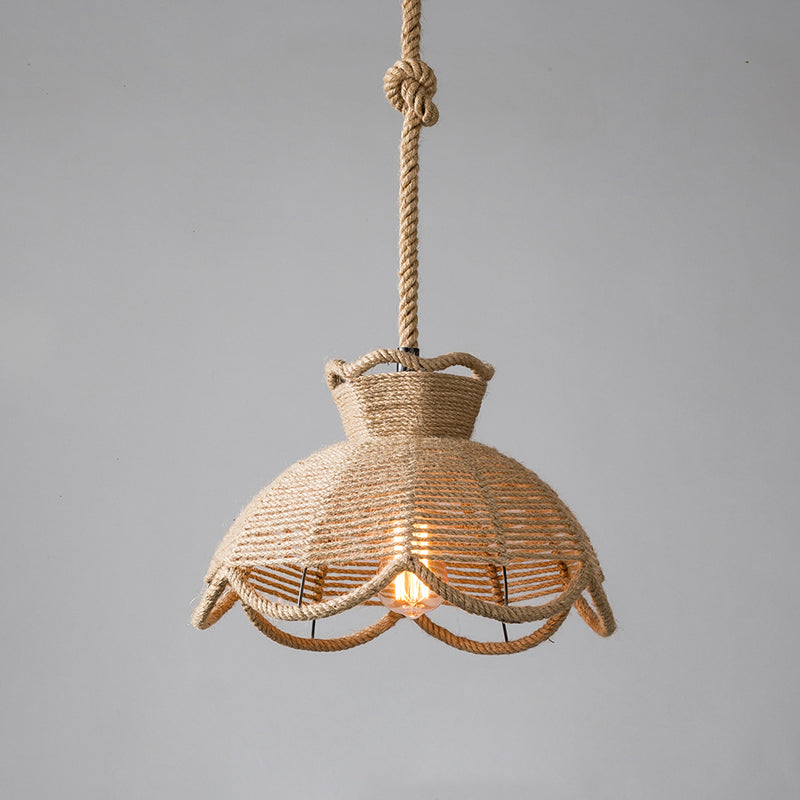 Industrial Style Shaded Pendant Lighting Fixture Rope Pendant Light Fixture in Beige