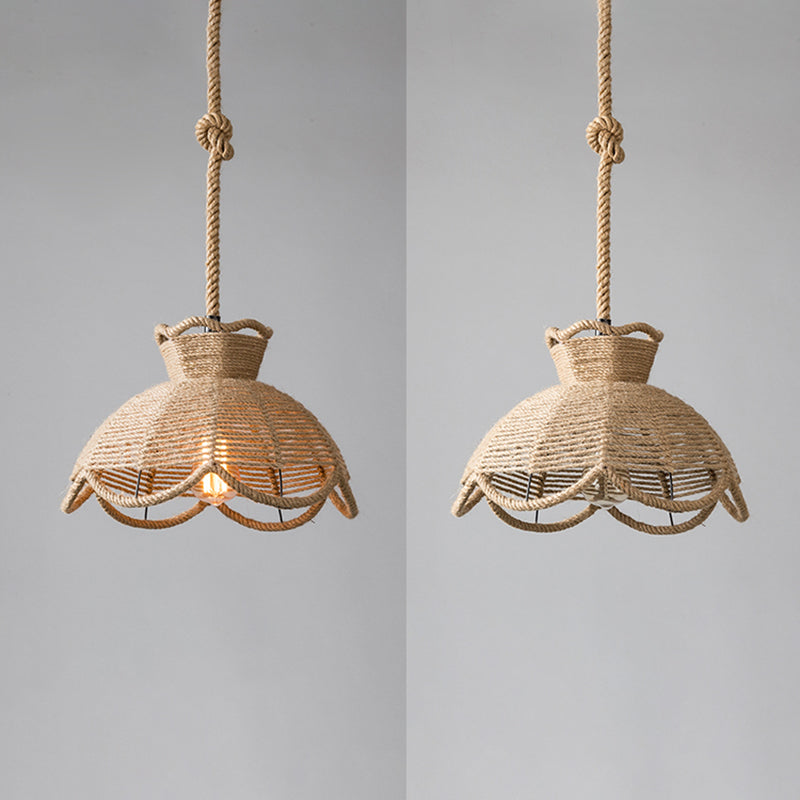 Industrial Style Shaded Pendant Lighting Fixture Rope Pendant Light Fixture in Beige