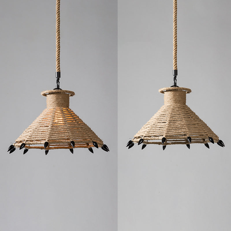 Industrial Style Shaded Pendant Lighting Fixture Rope Pendant Light Fixture in Beige