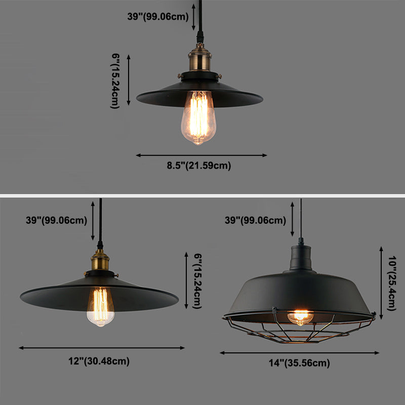 Metallschattierte Anhänger Leuchte Industrierestaurant Deckenheizpendel Licht in Schwarz