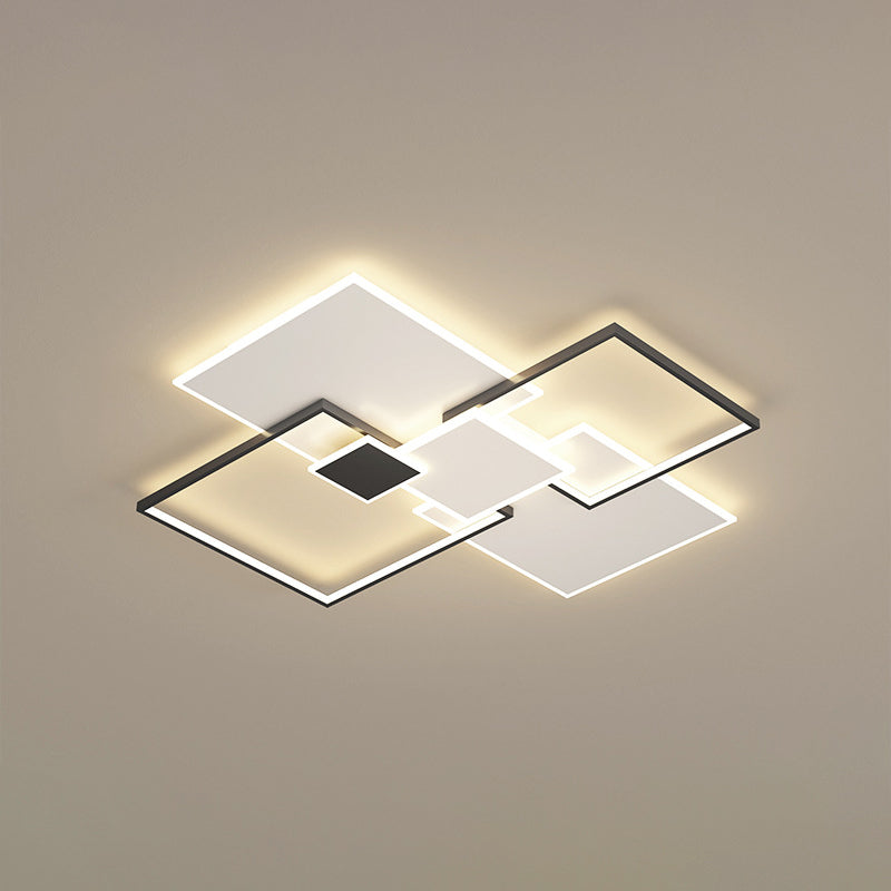 Squares Ceiling Light Fixture Simple Metal LED Bedroom Flush Mount Ceiling Fixture in Black