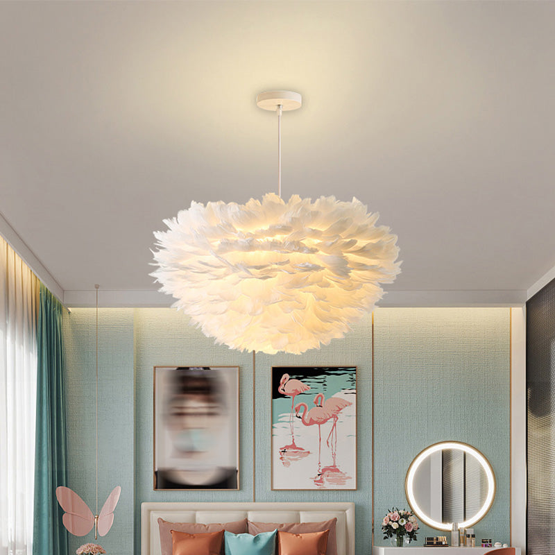 Multi-Head Chandelier Light Fixtures Modern Chandelier Pendant Light with White Feather Shade