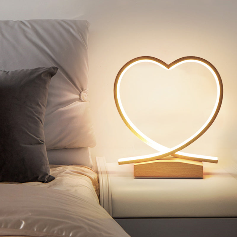 Metal Heart Small Desk Lamp Modernist LED Light Wood Task Lighting with Acrylic Shade