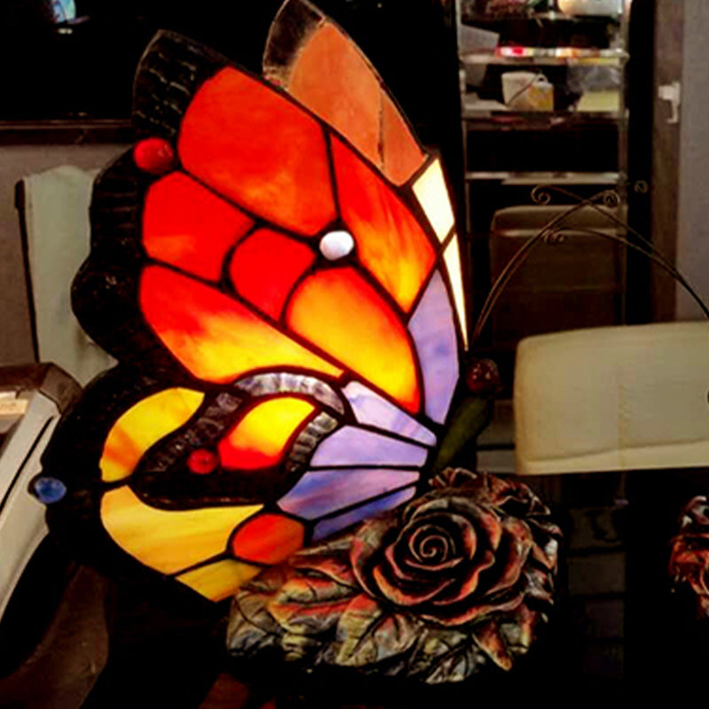 Handcrafted Art Glass Butterfly Table Lamp Tiffany-Style Night Table Lamp