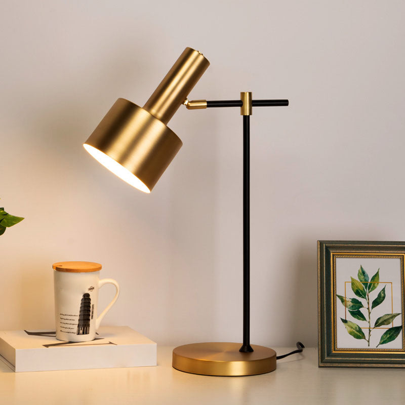 Cylindrical Bedroom Table Light Metal Simplicity Nights and Lamp in Gold