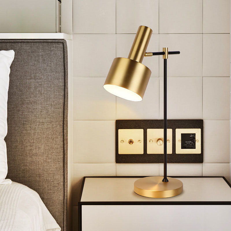 Cylindrical Bedroom Table Light Metal Simplicity Nights and Lamp in Gold