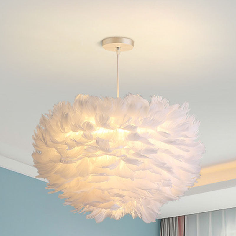 Globe Chandelier Light Fixtures Modern Multi-Head White Chandelier Pendant Lamp with Feather Shade