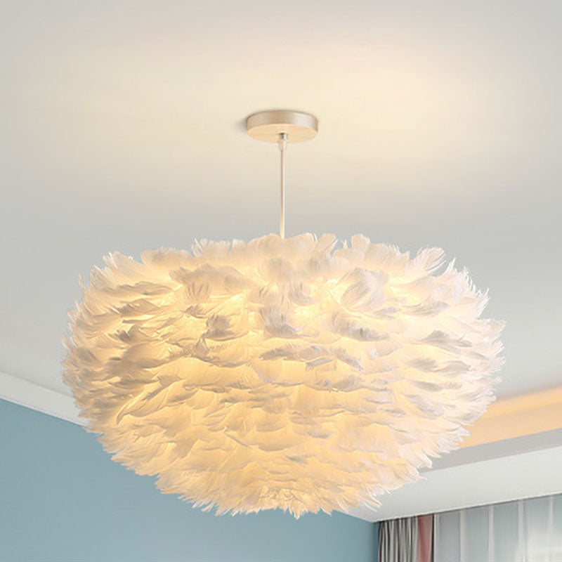 Globe Chandelier Light Fixtures Modern Multi-Head White Chandelier Pendant Lamp with Feather Shade