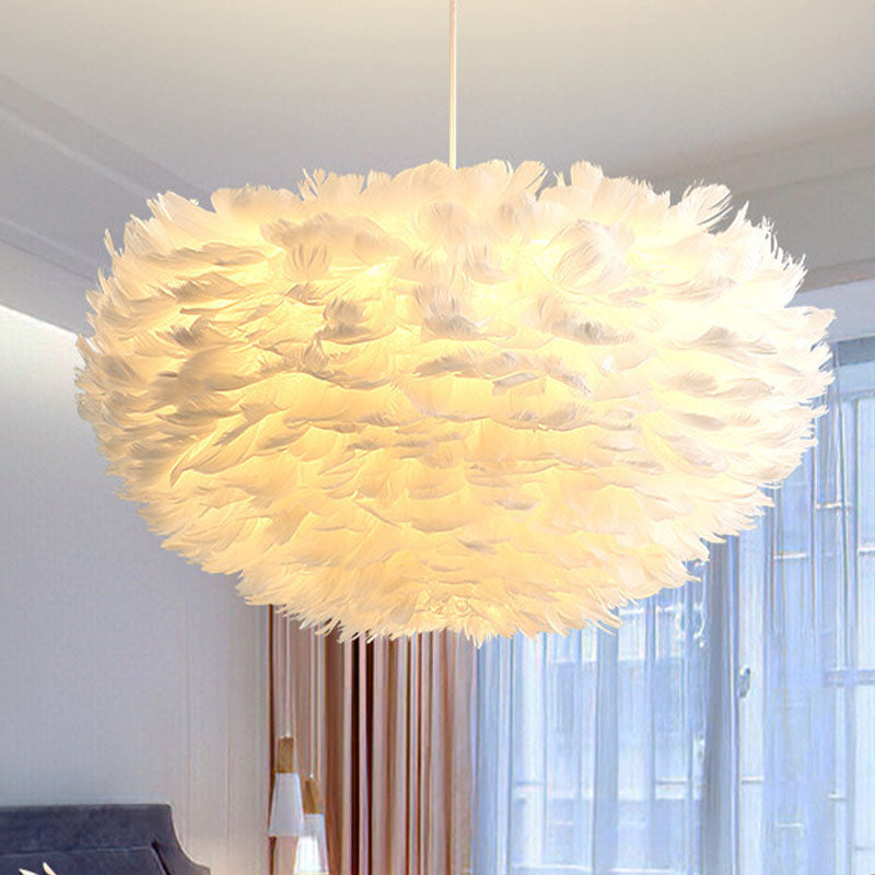 Globe Chandelier Light Fixtures Modern Multi-Head White Chandelier Pendant Lamp with Feather Shade