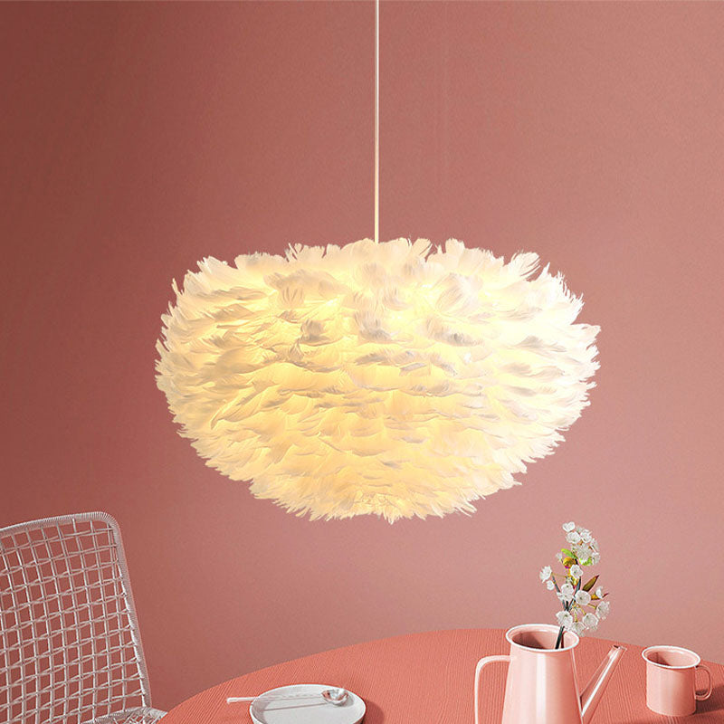 Globe Chandelier Light Fixtures Modern Multi-Head White Chandelier Pendant Lamp with Feather Shade