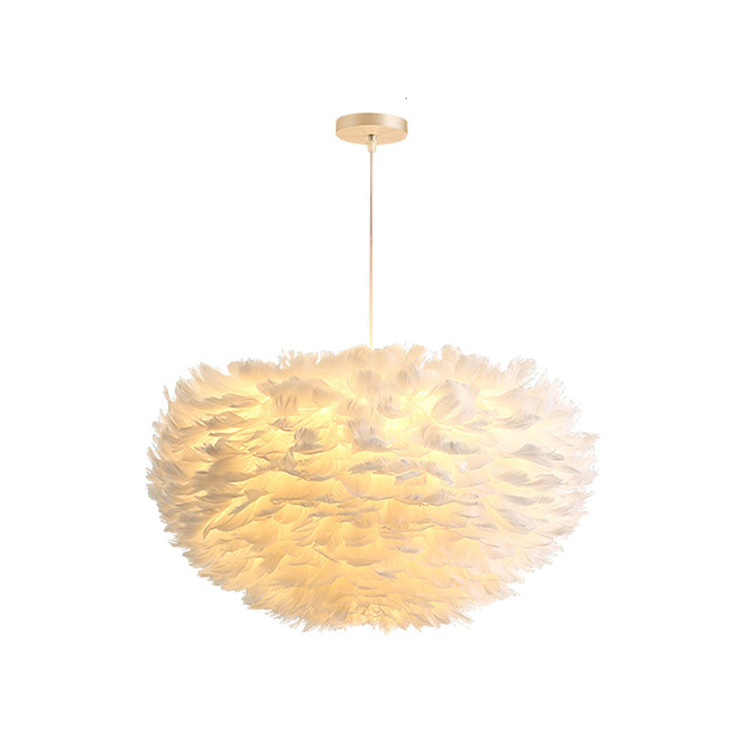 Globe Chandelier Light Fixtures Modern Multi-Head White Chandelier Pendant Lamp with Feather Shade