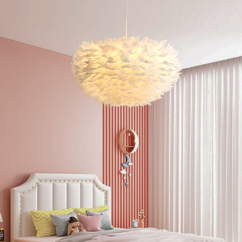 Globe Chandelier Light Fixtures Modern Multi-Head White Chandelier Pendant Lamp with Feather Shade