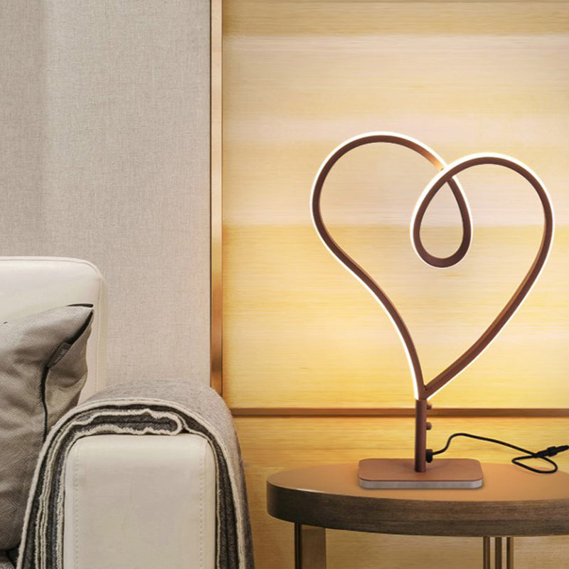 Heart Acrylic Task Lighting Contemporary LED Coffee Small Desk Lamp in Warm/White Light