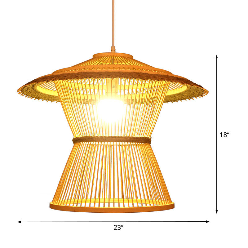 Luce a ciondolo ampio bagliore in bambù cinese 1 lampada a sospensione del soffitto in lampadina in beige