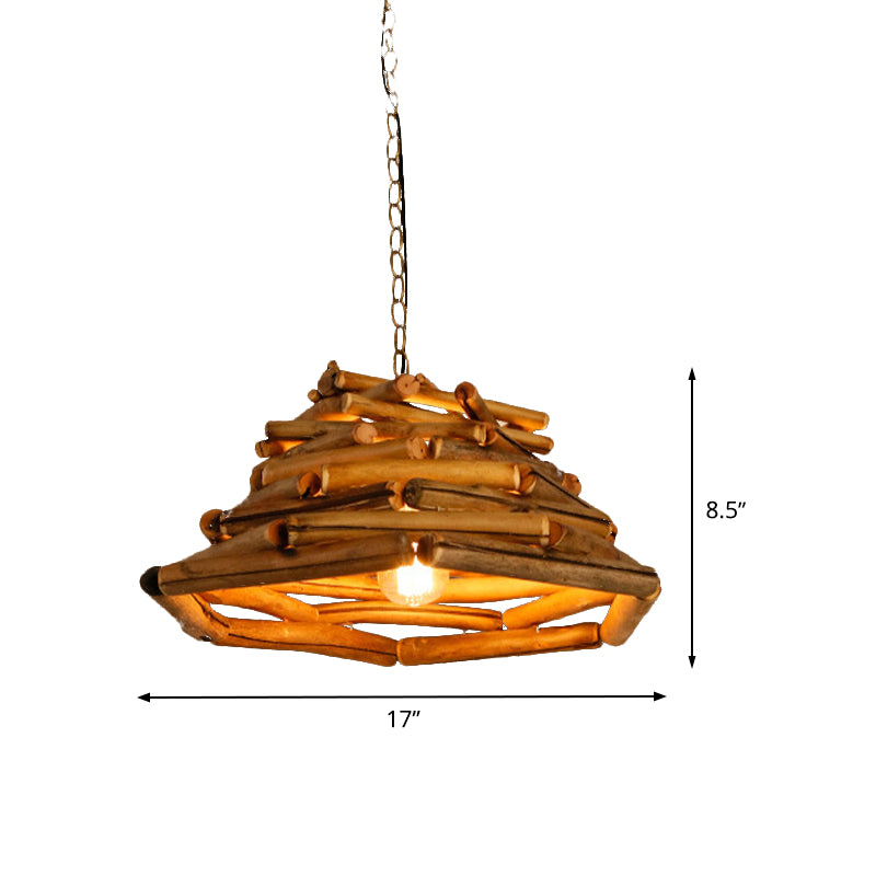 Giapponese 1 testa giù illuminazione marrone la luce sospesa a sospensione con tonalità in legno