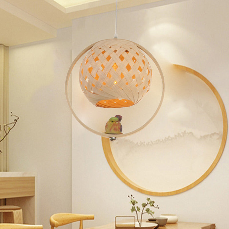 Luce a sospensione intrecciata cinese Bamboo 1 lampada a sospensione del soffitto in lampadina in beige