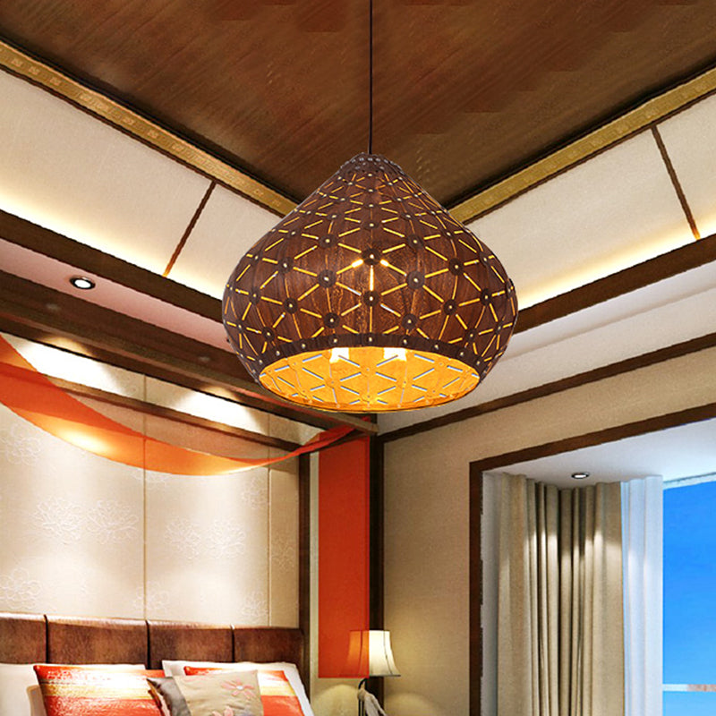 1 camera da letto in bulbo che illumina l'Asia marrone lampada appesa con tonalità in legno di lacrima