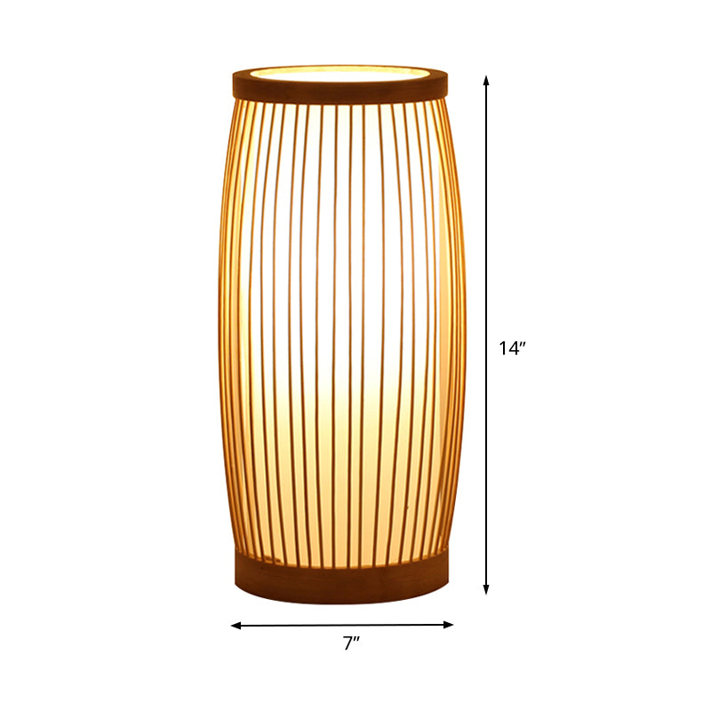 1 Testa soggiorno Attività illuminazione lampada da scrivania in legno cinese con sfumatura di bambù a botte