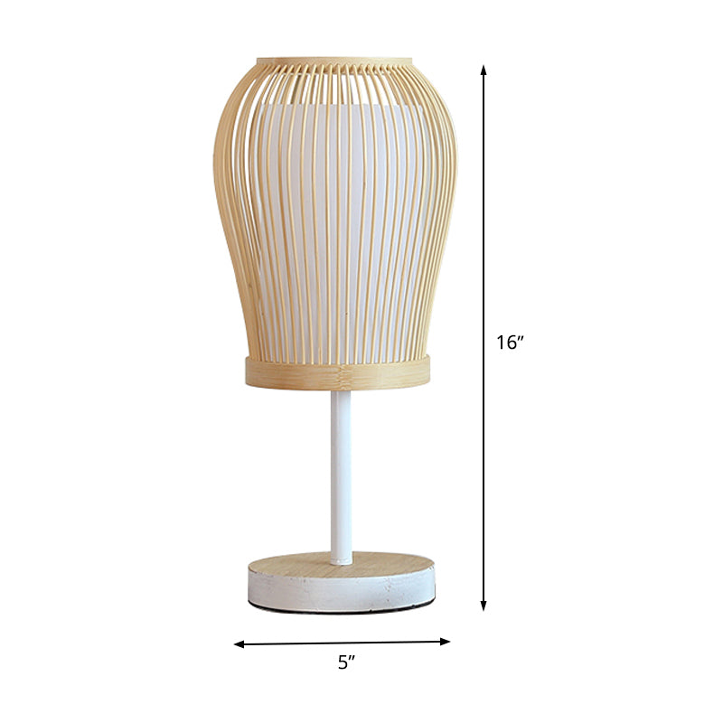 Japanese 1 Head Task Lighting Beige Curved Desk Lamp with Bamboo Shade for Bedside