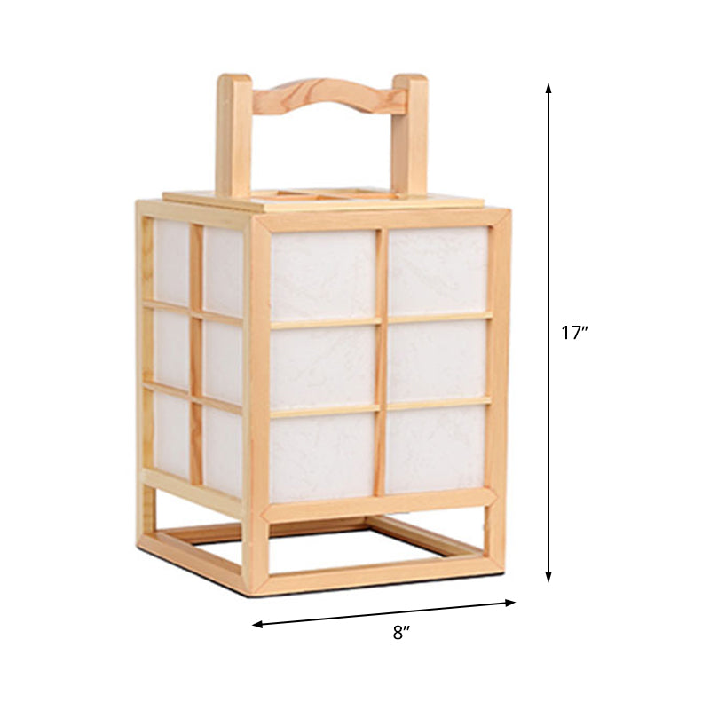 Lámpara de escritorio rectangular japonesa de madera 1 Tarea de bombilla Iluminación en beige con mango