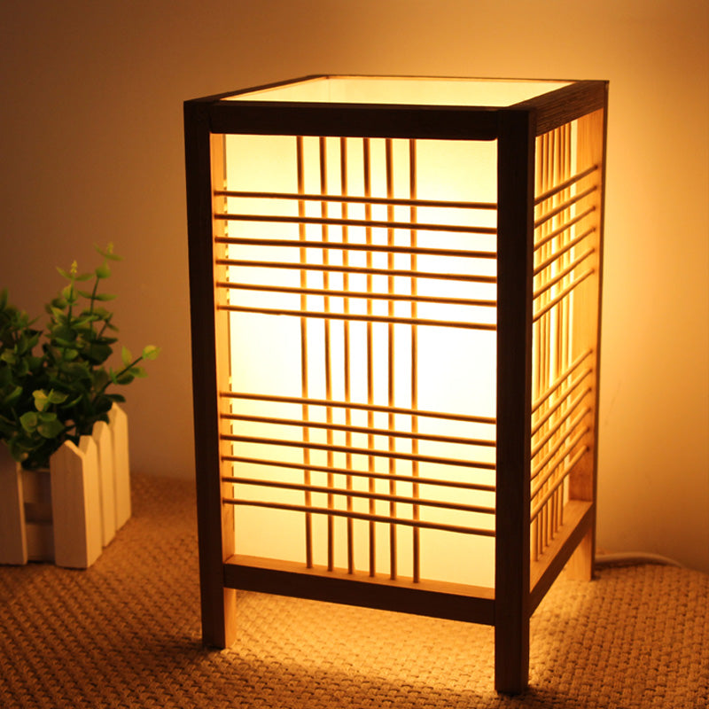 1 Head Teahouse Desk Light Chinese Beige Task Lighting with Rectangle Wood Shade