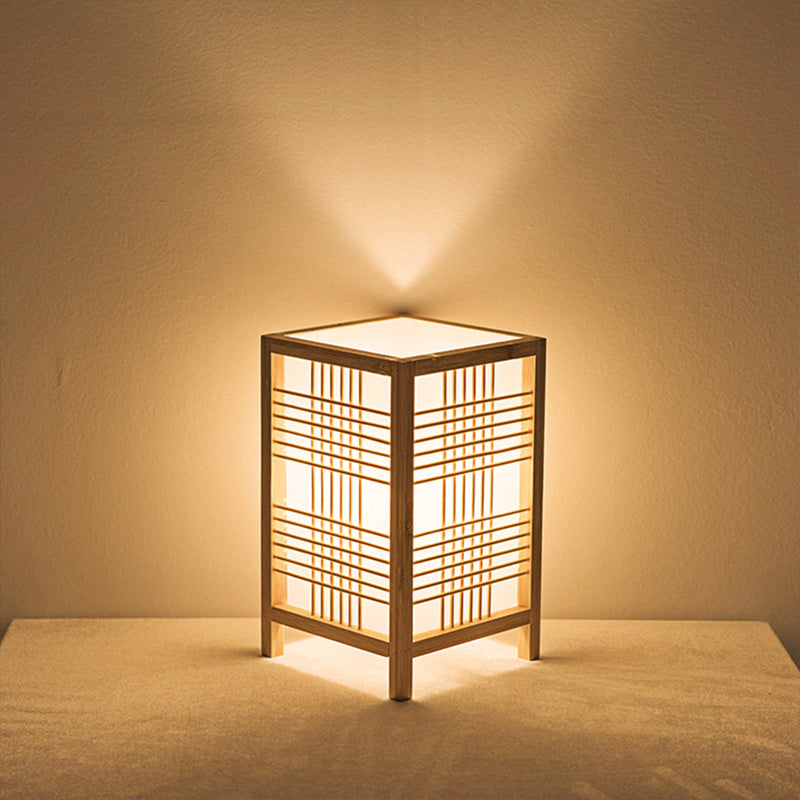 1 Head Teahouse Desk Light Chinese Beige Task Lighting with Rectangle Wood Shade