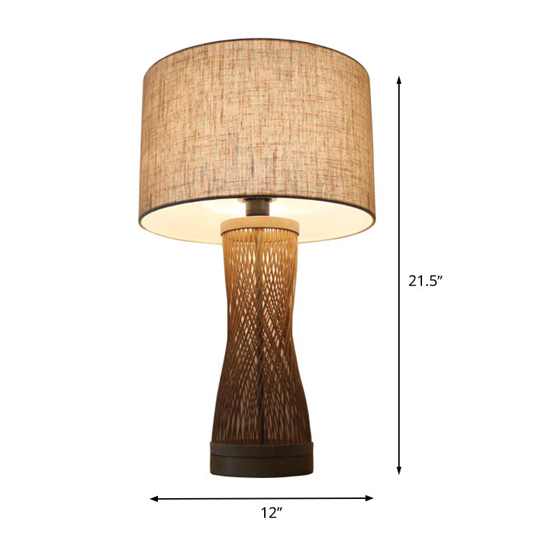 Flaxen Laser Cut Task Light Asian 1 Bamboo Bamboo Small da scrivania Lampada con tessuto tamburo