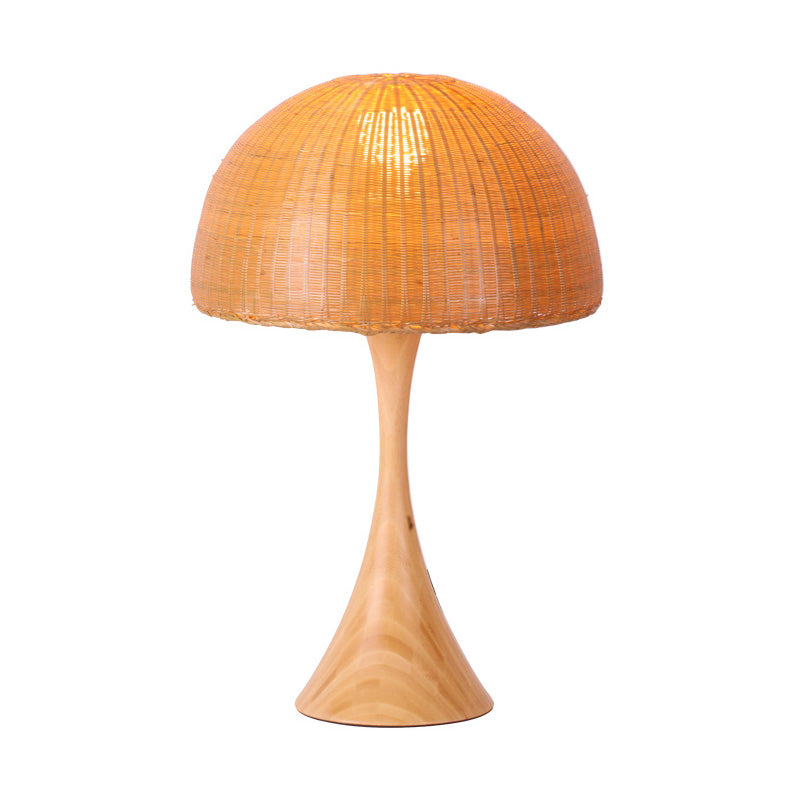 Trumpet Wood Desk Lamp Asia 1 Bulbe Beige Task Lighting avec l'hémisphère Bamboo Shade