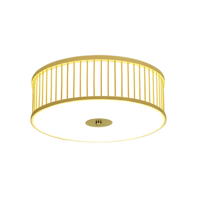 LED Cylinder Flush Mount Japanese Bamboo Ceiling Mounted Light in Beige for Dining Room