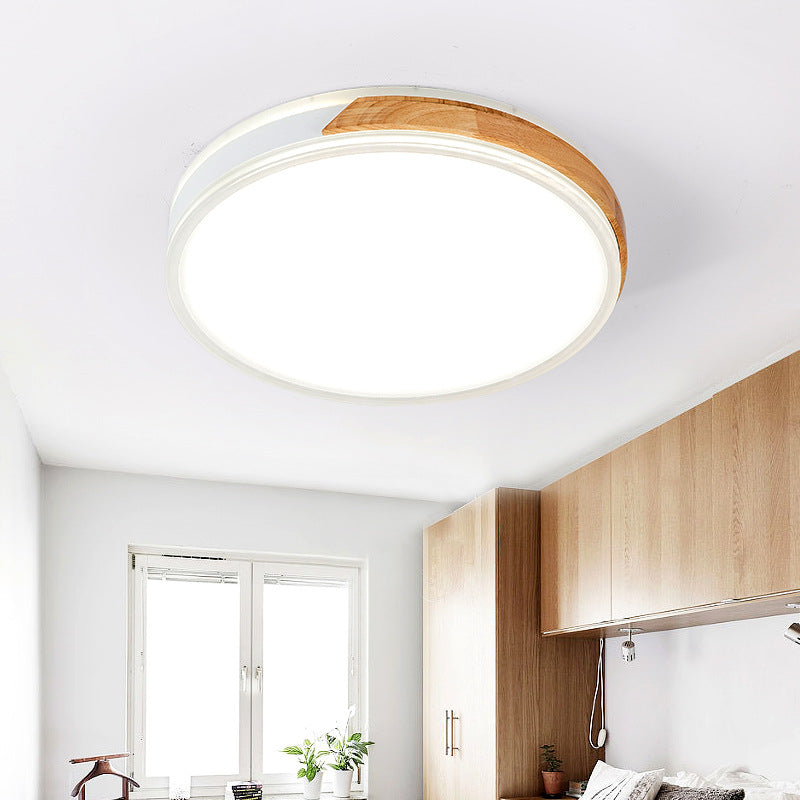 Warm/White Ceiling Light Flush Mount Modern Wood and Iron Flush Mount Light Fixture in White/Gold for Indoor