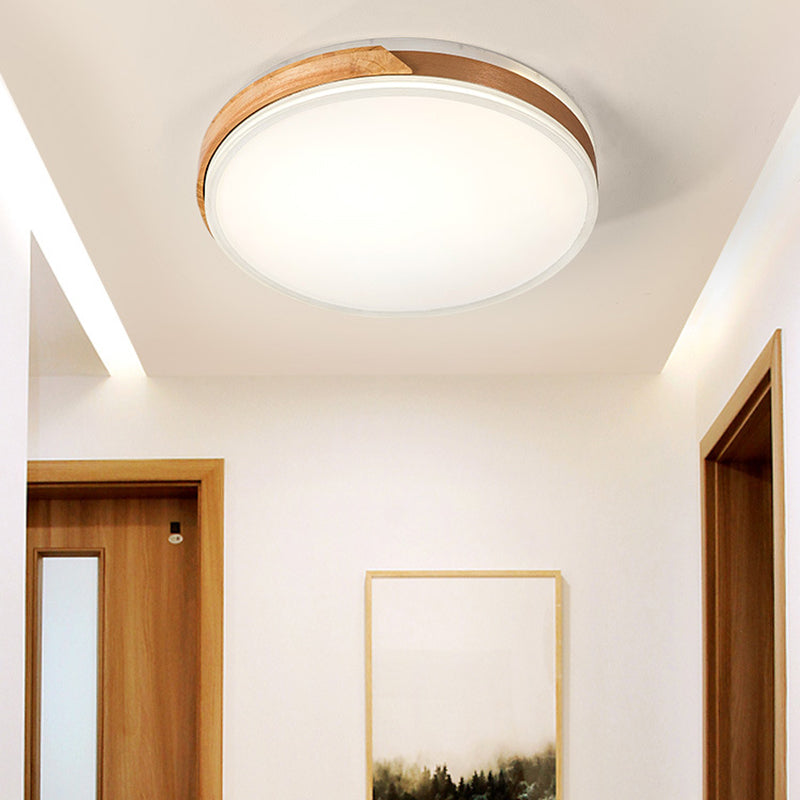 Warm/White Ceiling Light Flush Mount Modern Wood and Iron Flush Mount Light Fixture in White/Gold for Indoor