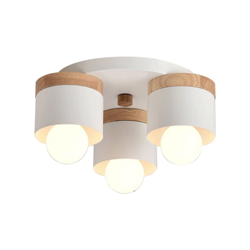 3/7 Heads Cylinder Ceiling Lights Flush Mount Modern Metal Wooden Ceiling Fixture for Indoor