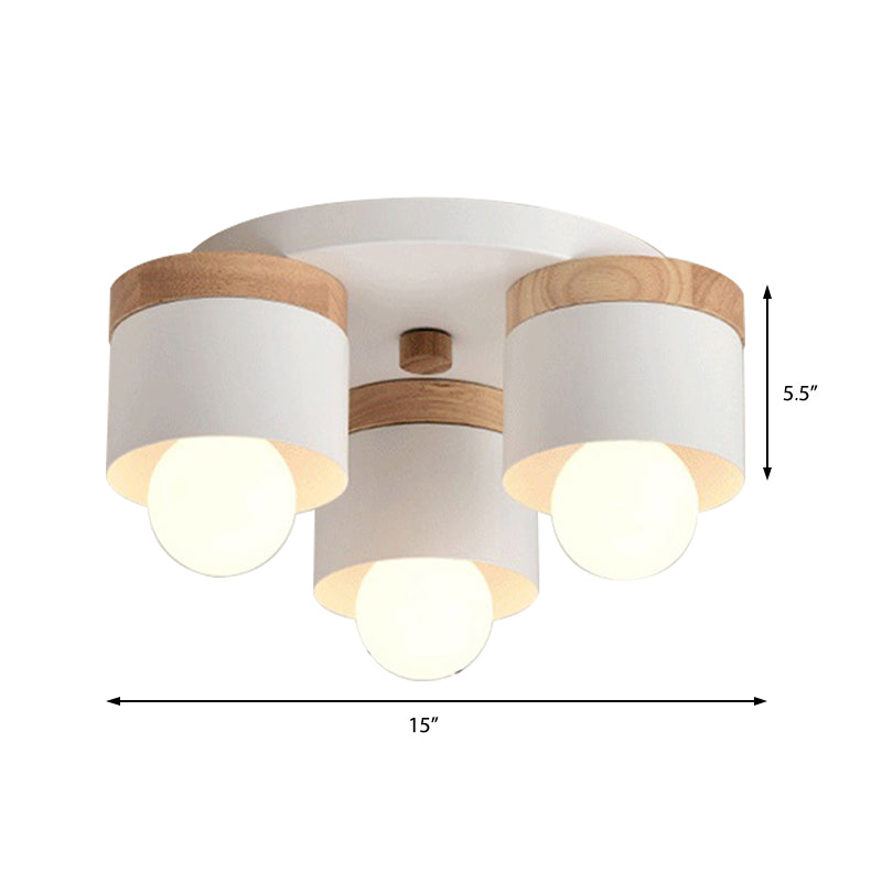 3/7 Heads Cylinder Ceiling Lights Flush Mount Modern Metal Wooden Ceiling Fixture for Indoor