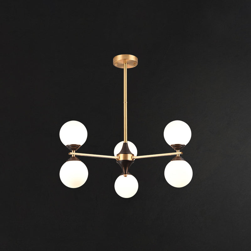 White Glass Chandelier Lighting Fixture Modern Gold Frame Chandelier Pendant Light for Living Room