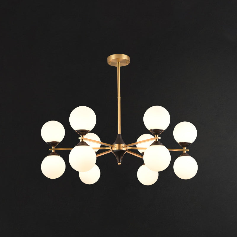 White Glass Chandelier Lighting Fixture Modern Gold Frame Chandelier Pendant Light for Living Room