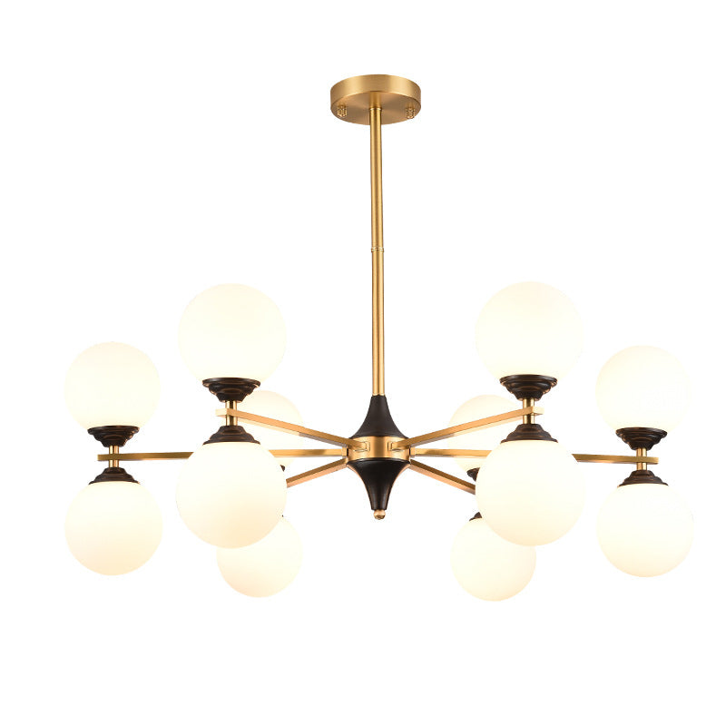 White Glass Chandelier Lighting Fixture Modern Gold Frame Chandelier Pendant Light for Living Room