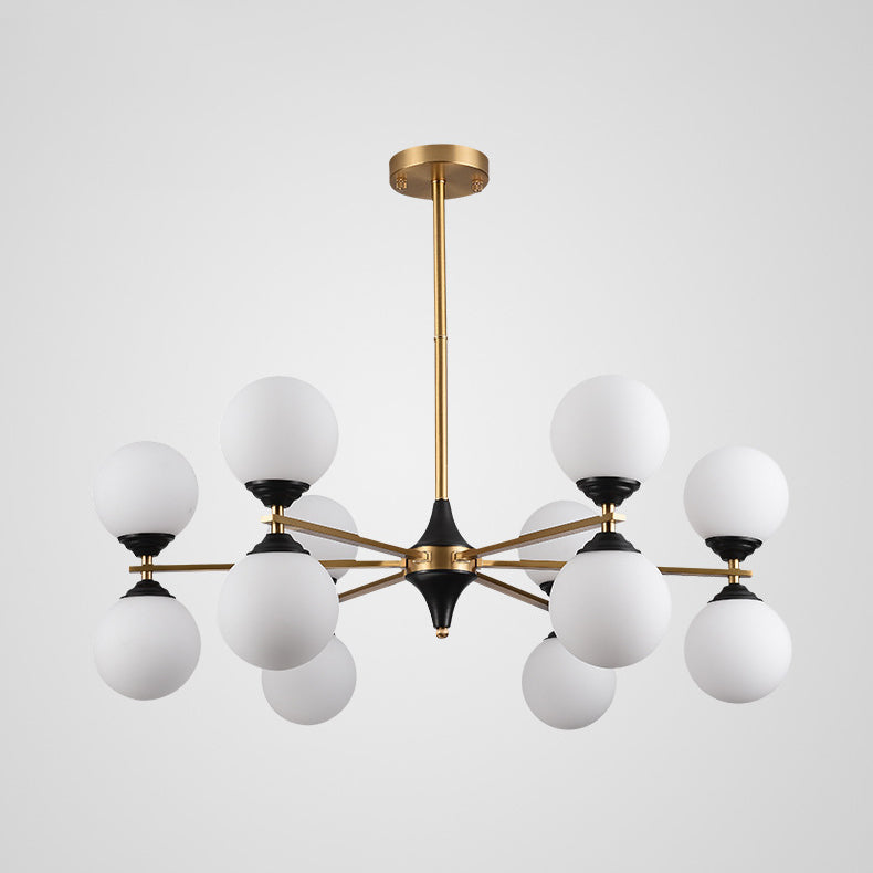 White Glass Chandelier Lighting Fixture Modern Gold Frame Chandelier Pendant Light for Living Room