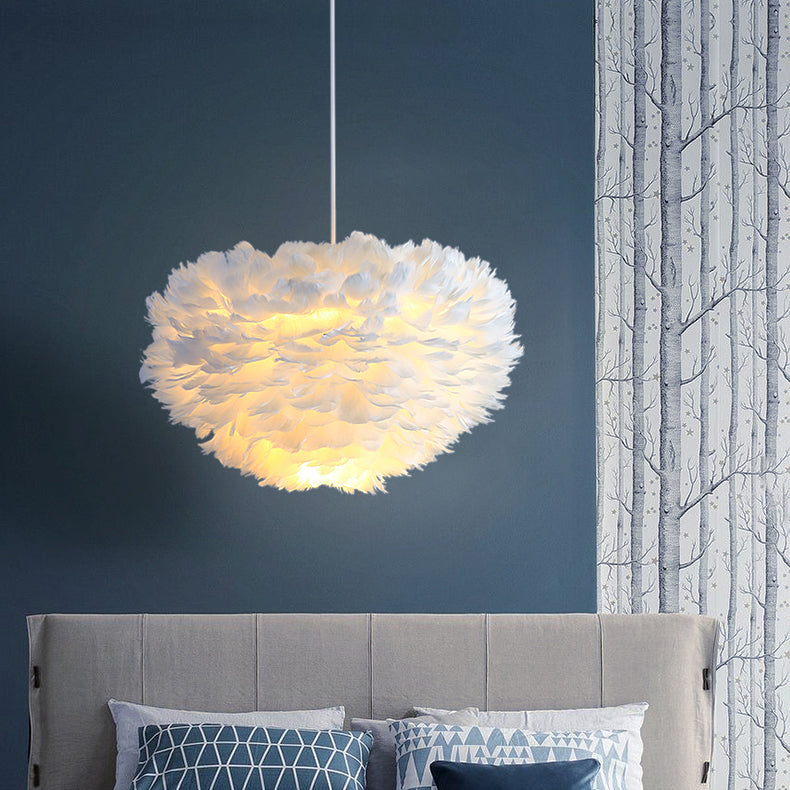 Feather Pendant Lamp Nordic Modern Bedroom Feather Hanging Chandelier Lamp