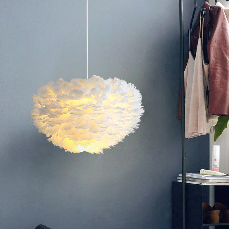 Feather Pendant Lamp Nordic Modern Bedroom Feather Hanging Chandelier Lamp