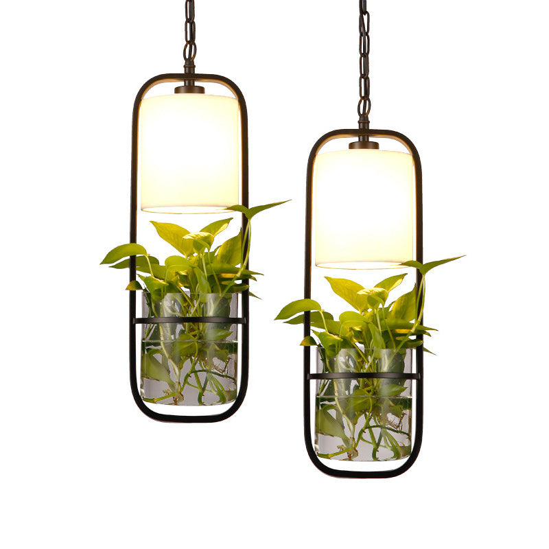 Industriële cilinder hanger lamp 1 licht metaal hangende lamp beboeting zonder planten in zwart