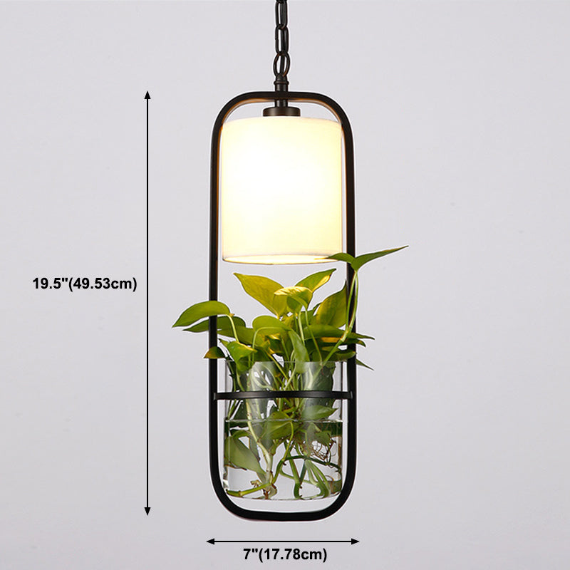 Industrial Cylinder Pendant Lamp 1 Light Metal Hanging Light Fixture Without Plants in Black