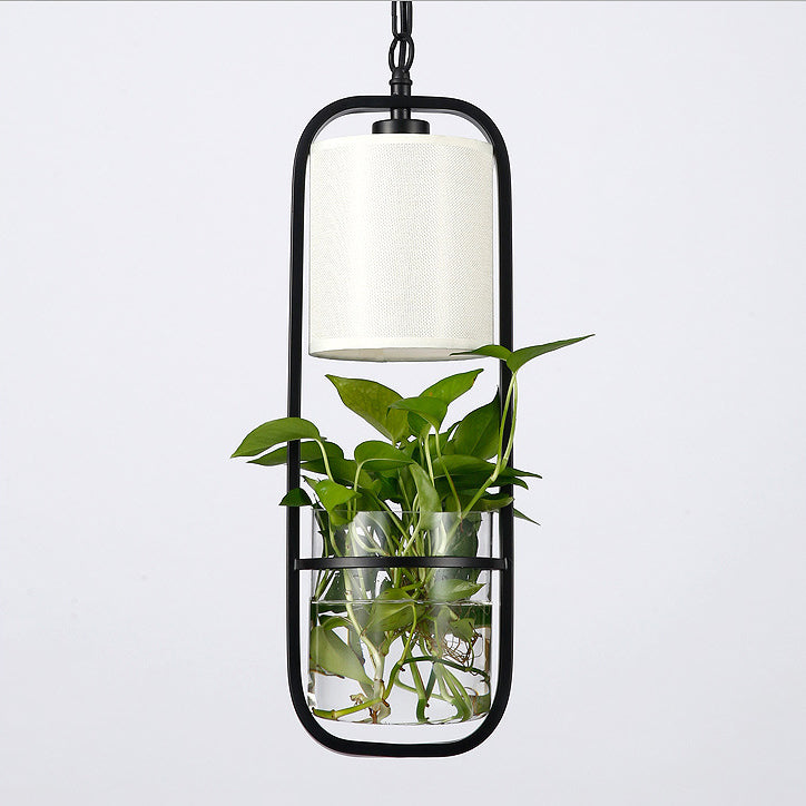 Industrial Cylinder Pendant Lamp 1 Light Metal Hanging Light Fixture Without Plants in Black