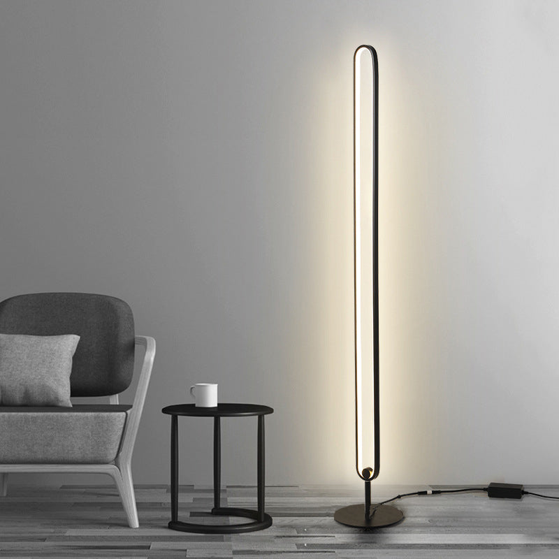 Elliptical Bedroom Atmosphere Floor Lamp Metal LED Minimalist Floor Light in Black