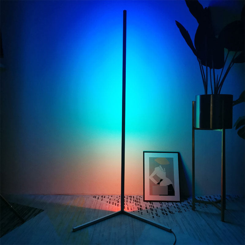 Metal Bar Shaped Corner Floor Lamp Minimalist RGB LED Floor Standing Light